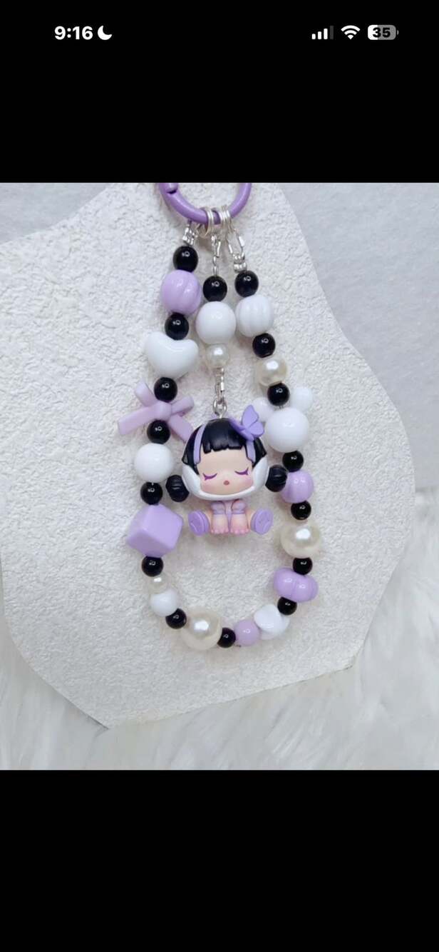 Purple Beaded Phone Charm with Authentic Skull panda bean